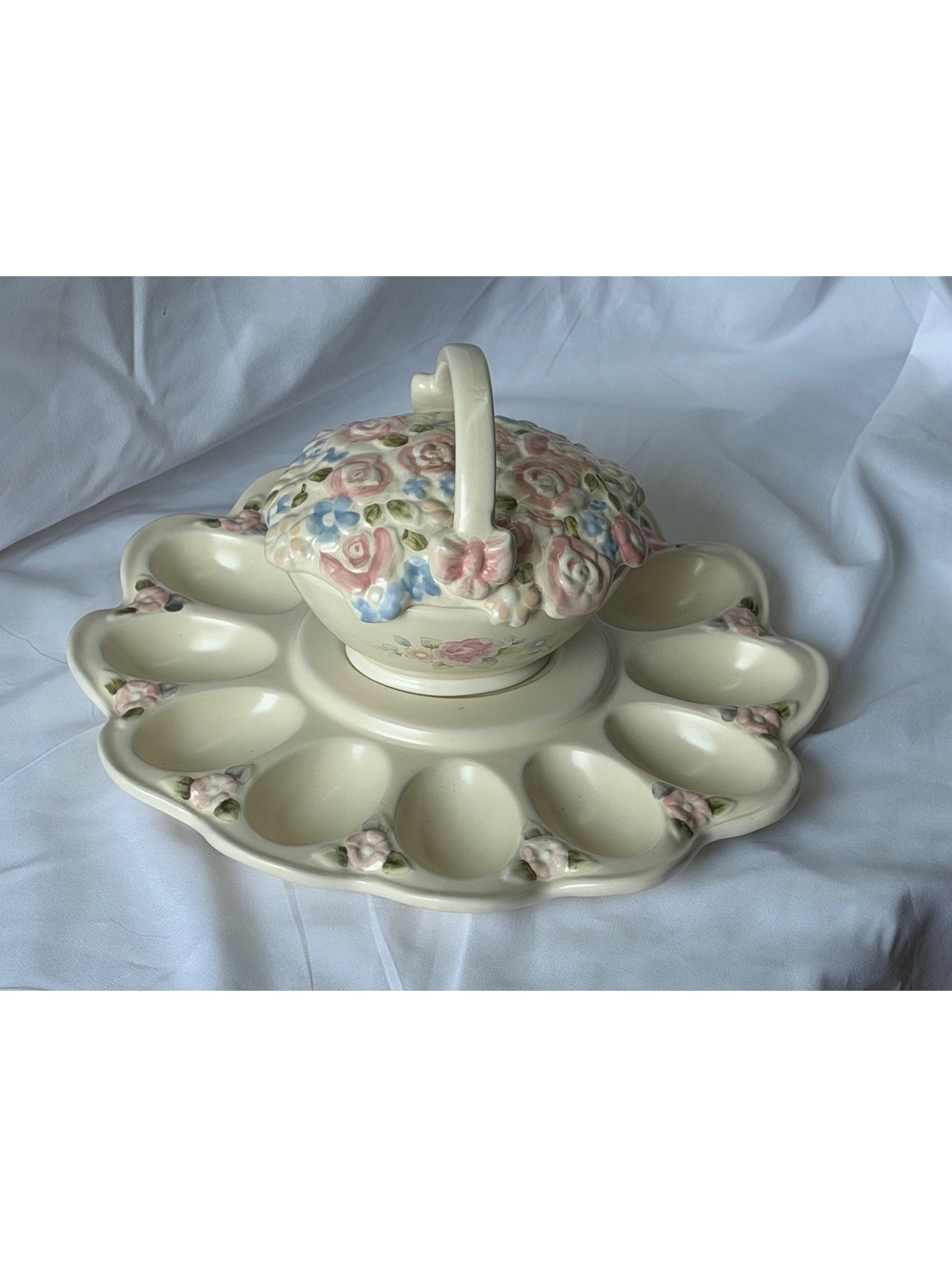 Pfaltzgraff Tea Rose Covered Deviled Egg Platter Server Complete Hard to Find